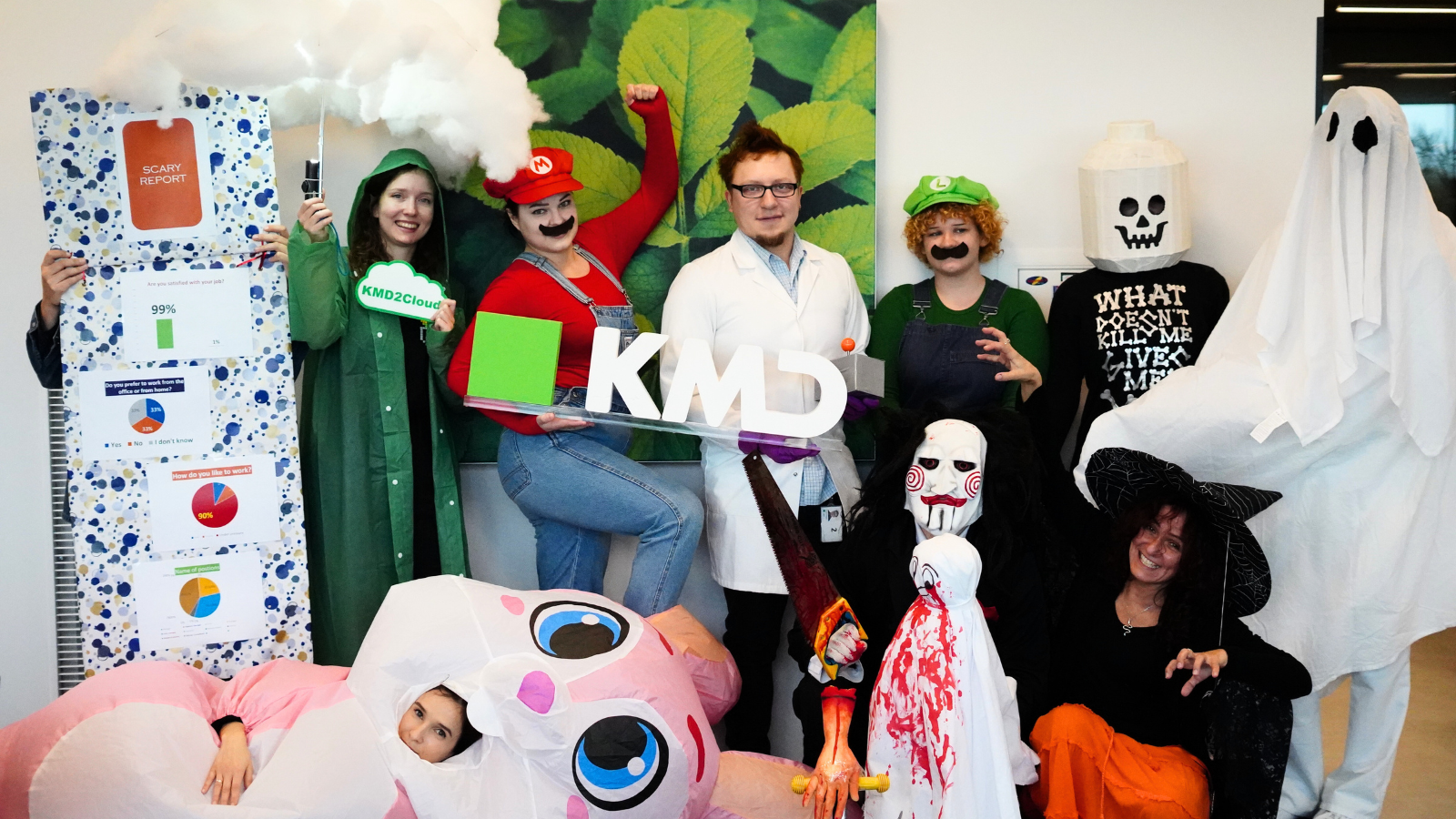 KMD Poland employees in costumes posing for a group picture